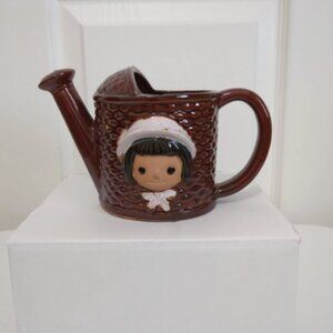 Vintage Watering Can Ceramic Little Girl & Boy, Japan, Mid Century Pottery, EUC